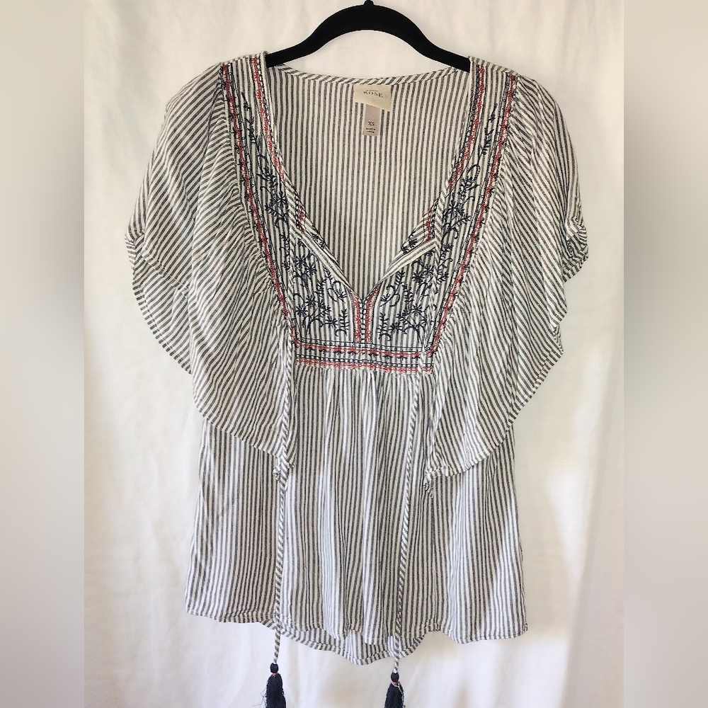 Knox Rose Butterfly Sleeve Style Tie Front Flowy Blouse Size XS